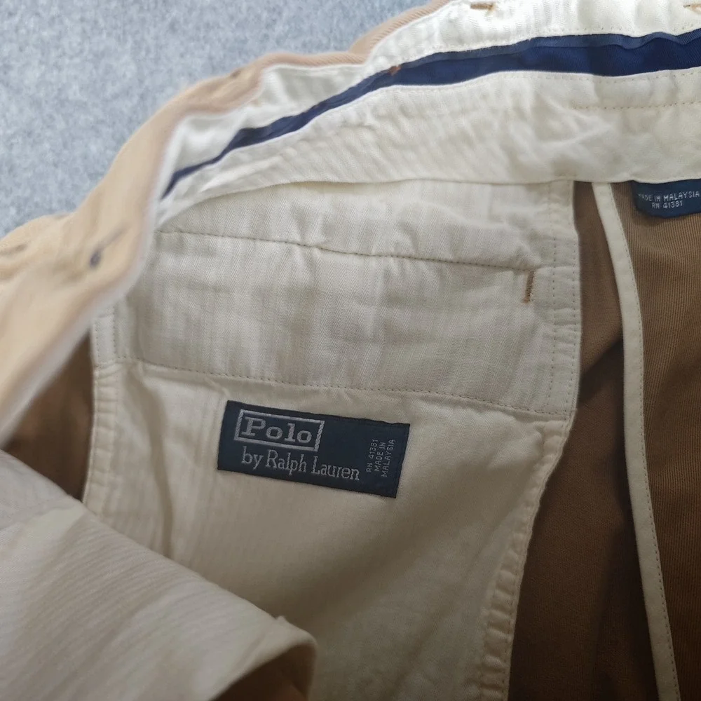 Polo Ralph Lauren Pants Mens 34x30 Khaki Chino Side Adjuster Flat Front Cotton